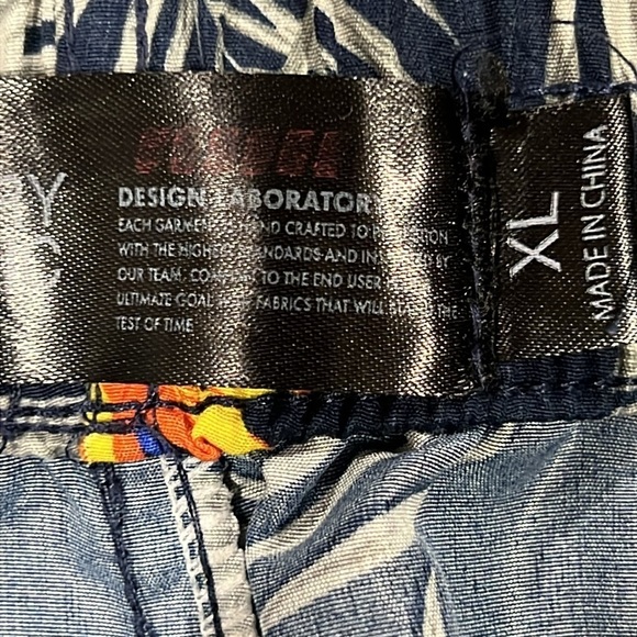 Refinery Republic Swim Shorts XL Trunks Tropical Print Beach Navy Blue Orange - Picture 7 of 8